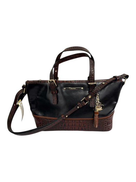 Brahmin Black & Brown Leather Zip Top Top Handle Adjustable Strap Bag Black & Brown / S