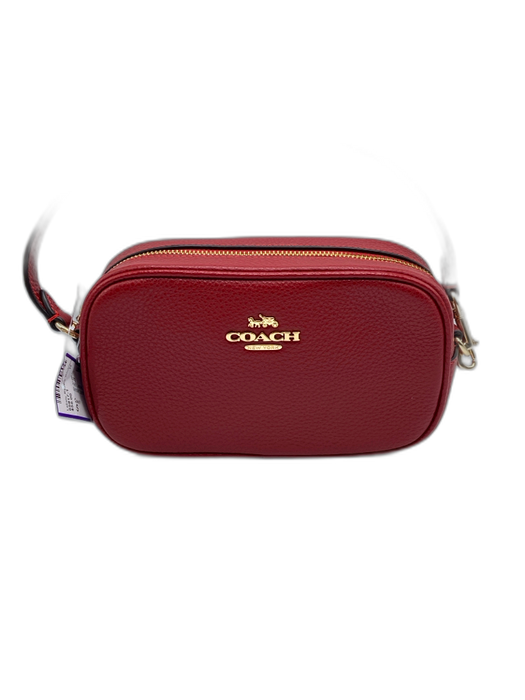 Coach Red Leather Zip Close Adjustable Strap Wristlet Bag Red / S