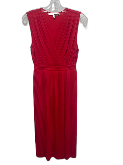 Tracy Reese Size XS Red Polyester Blend Mesh Surplice Side Slit Below knee Dress Red / XS
