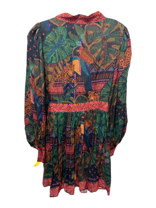 Farm Rio Size XS Green, Purple, Multi Viscose All Over Print Long Sleeve Dress Green, Purple, Multi / XS