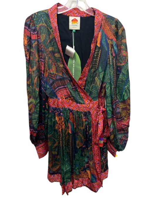 Farm Rio Size XS Green, Purple, Multi Viscose All Over Print Long Sleeve Dress Green, Purple, Multi / XS