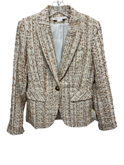 Veronica Beard Size 2 White, Brown, Multi Cotton & Polyester Tweed Lapel Jacket White, Brown, Multi / 2