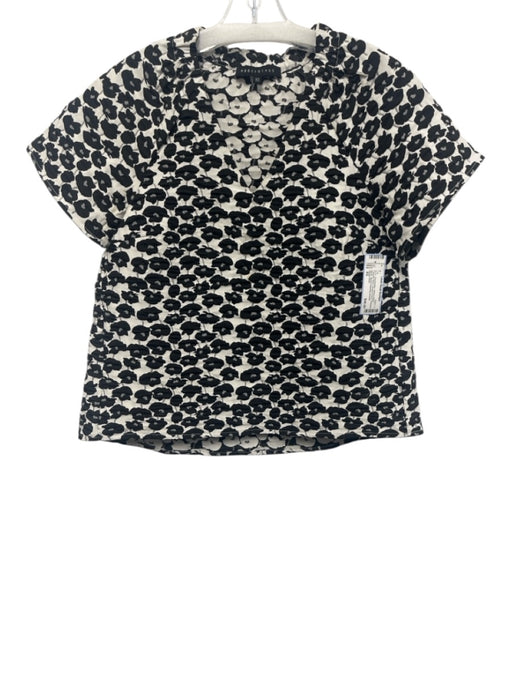 Abbey Glass Size XS White & Black Polyester Blend Abstract Floral Puckered Top White & Black / XS
