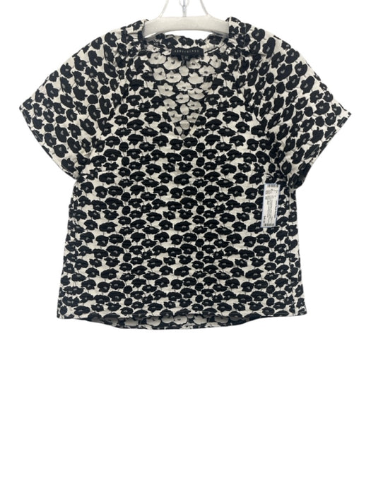 Abbey Glass Size XS White & Black Polyester Blend Abstract Floral Puckered Top White & Black / XS
