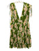 Rebecca Taylor Size S Green & Pink Nylon Sleeveless Floral Print Deep V Dress Green & Pink / S
