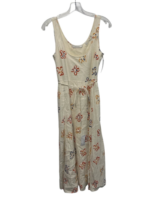 Rebecca Taylor Size 0 Cream White & Multi Linen Blend Floral Doodle Print Dress Cream White & Multi / 0