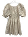 En Saison Size S Cream Beige Cotton Short Puff Sleeve Ruffle Detail Dress Cream Beige / S