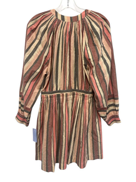 Ulla Johnson Size 4 Pink, Beige & Gray Cotton Blend Striped V Neck Dress Pink, Beige & Gray / 4