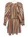 Ulla Johnson Size 4 Pink, Beige & Gray Cotton Blend Striped V Neck Dress Pink, Beige & Gray / 4