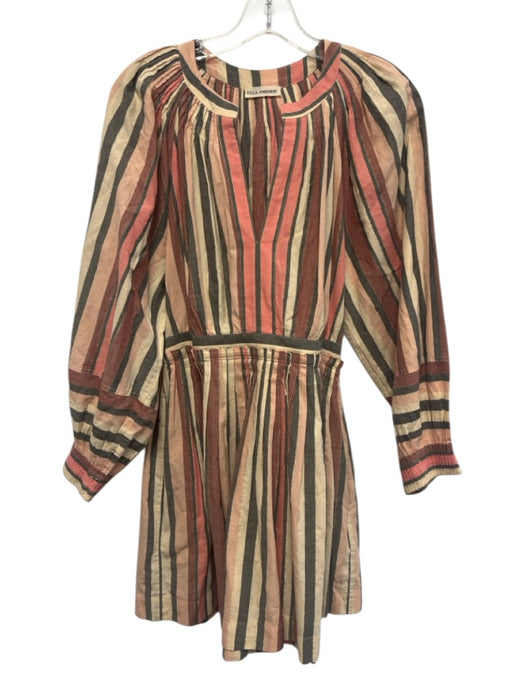 Ulla Johnson Size 4 Pink, Beige & Gray Cotton Blend Striped V Neck Dress Pink, Beige & Gray / 4