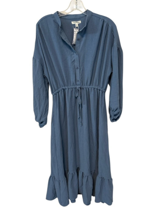 Max Studio Size S Grey Blue Polyester Gathered Buttons Sinch Detail Maxi Dress Grey Blue / S