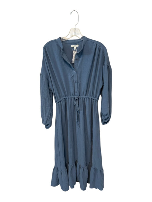 Max Studio Size S Grey Blue Polyester Gathered Buttons Sinch Detail Maxi Dress Grey Blue / S