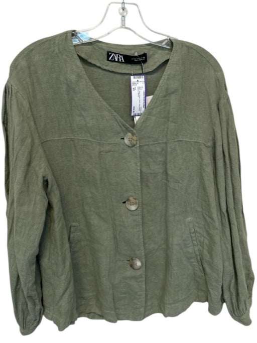 Zara Size XS Olive Green Linen Long Sleeve Buttons Shirt Olive Green / XS