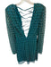 Starlet Size 10 Teal & Pearl Polyester Long Sleeve Beaded Deep V Dress Teal & Pearl / 10