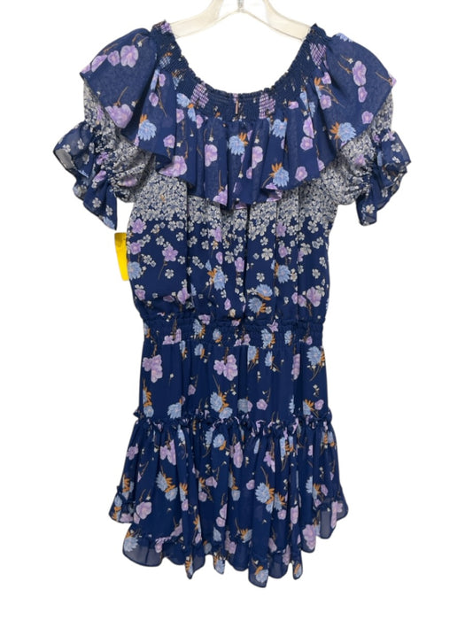 Misa Size S Blue, Purple, Multi Viscose floral print Ruffled Short Sleeve Dress