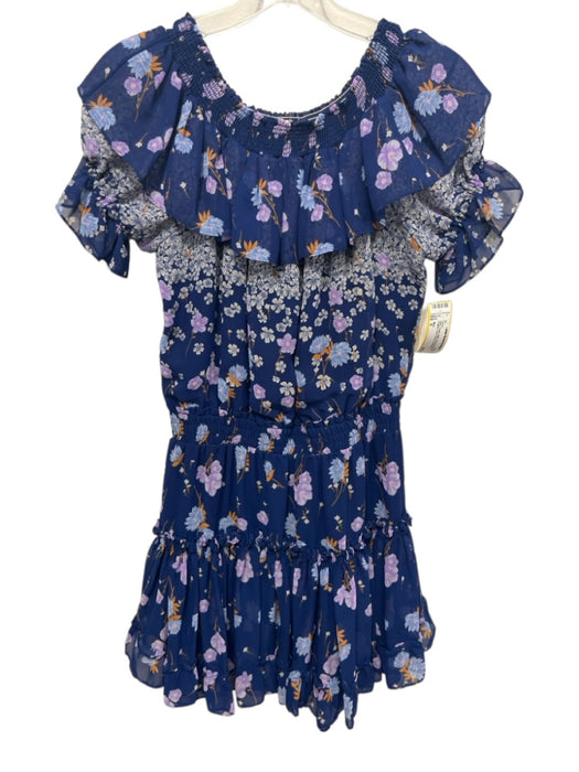 Misa Size S Blue, Purple, Multi Viscose floral print Ruffled Short Sleeve Dress