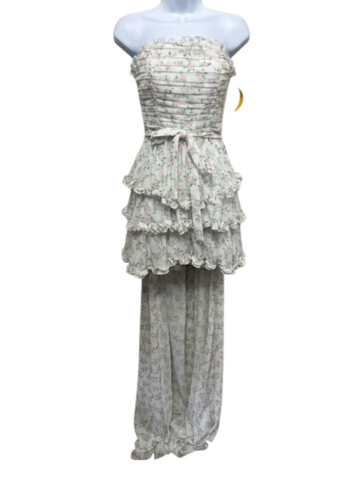 Sau Lee Size 2 White, Pink, Green Polyester floral print Sleeveless Dress White, Pink, Green / 2
