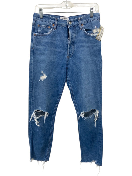 Agolde Size 27 Medium Wash Cotton Denim Ripped Mid Rise Button Fly Jeans Medium Wash / 27