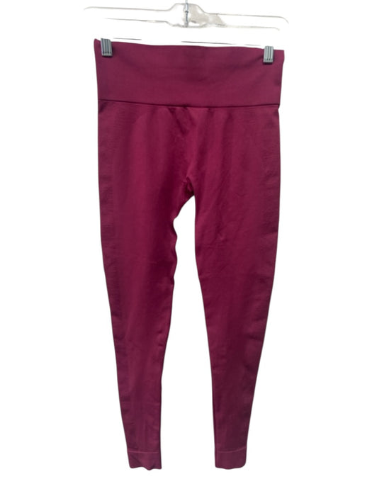 Set Active Size M Burgundy Red Nylon Elastic Waist Ribbed Detail Leggings Burgundy Red / M