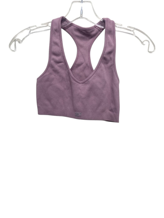 Set Active Size M Purple Nylon Elastic Waist Ribbed Detail Sleeveless Pant Set Purple / M