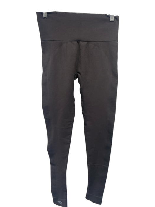 Set Active Size M Gray Nylon Elastic Waist Ribbed Detail Leggings Gray / M
