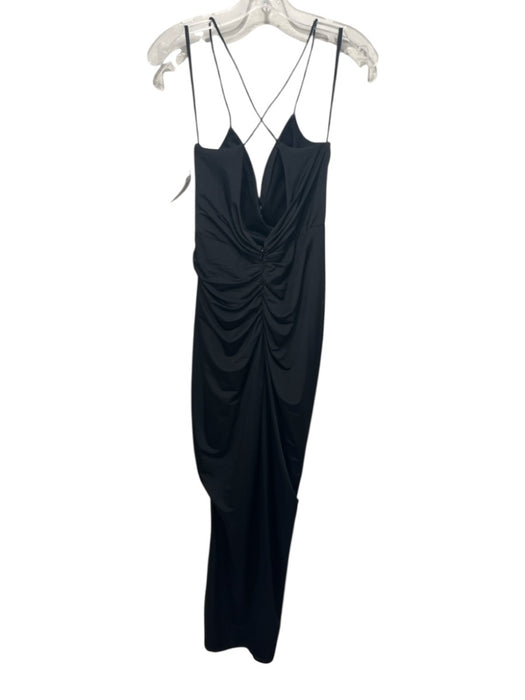 Bariano Size M Black Polyester Spaghetti Strap Rouched Side Back Zip Dress Black / M