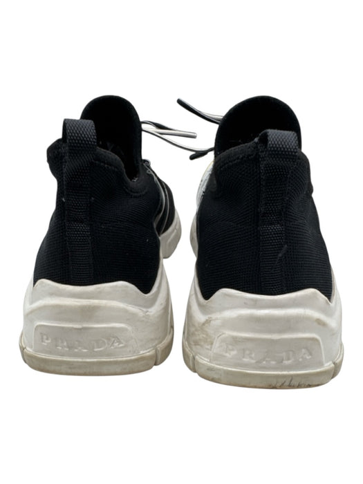 Prada Shoe Size 9 Black & White Synthetic Low Top Lace Up Logo Detail Sneakers Black & White / 9