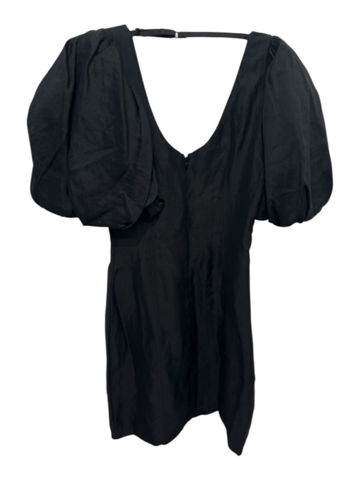 Frame Size XS Black Viscose & Linen Short Balloon Sleeve Scoop Neck Dress Black / XS