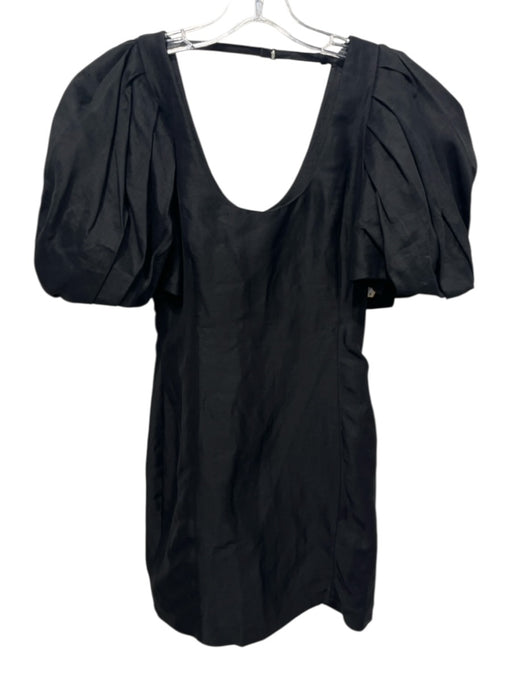 Frame Size XS Black Viscose & Linen Short Balloon Sleeve Scoop Neck Dress Black / XS