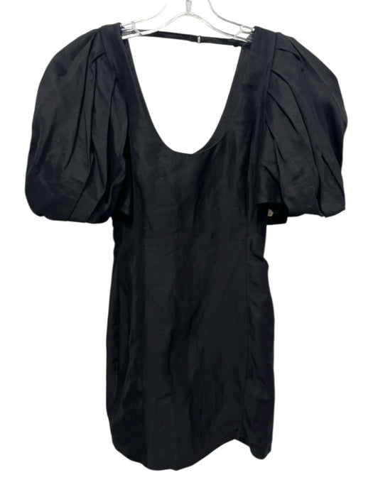 Frame Size XS Black Viscose & Linen Short Balloon Sleeve Scoop Neck Dress Black / XS