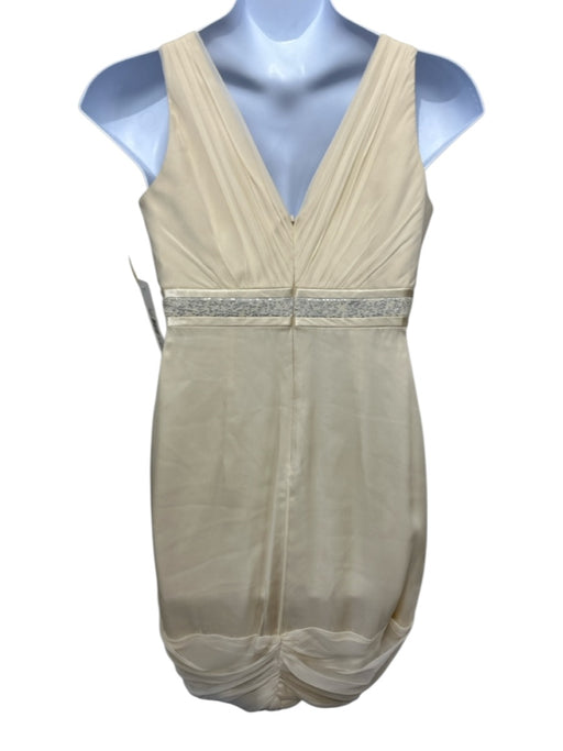 Badgley Mischka Size 10 Cream Silk V Neck Zip & Hook Closure Mini Dress Cream / 10
