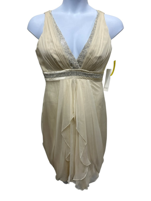 Badgley Mischka Size 10 Cream Silk V Neck Zip & Hook Closure Mini Dress Cream / 10