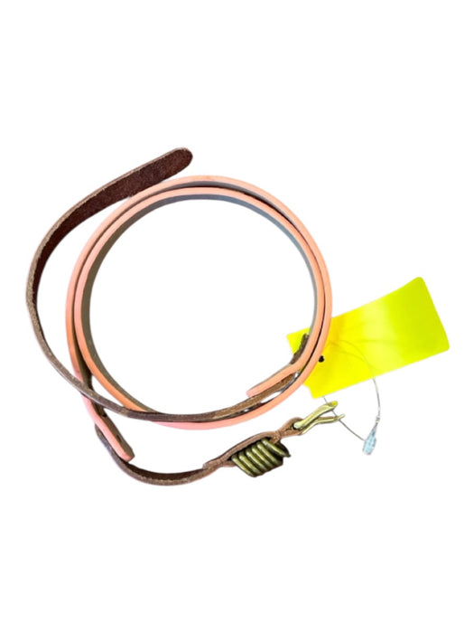 Linea Pelle Peach & brown Patent Leather Brass Hardware Thin Belts Peach & brown / S