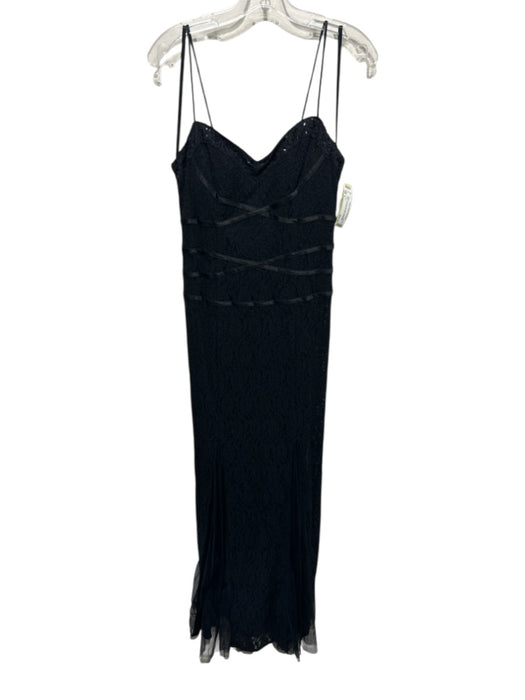 Xscape Size 6 Black Polyester Zip Back Spaghetti Strap Lace Overlay Maxi Gown Black / 6