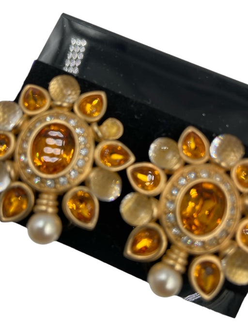 Swarovski Orange, Gold, Pearl 22K Gold Plated Pearl Citrine Clip On Earrings Orange, Gold, Pearl