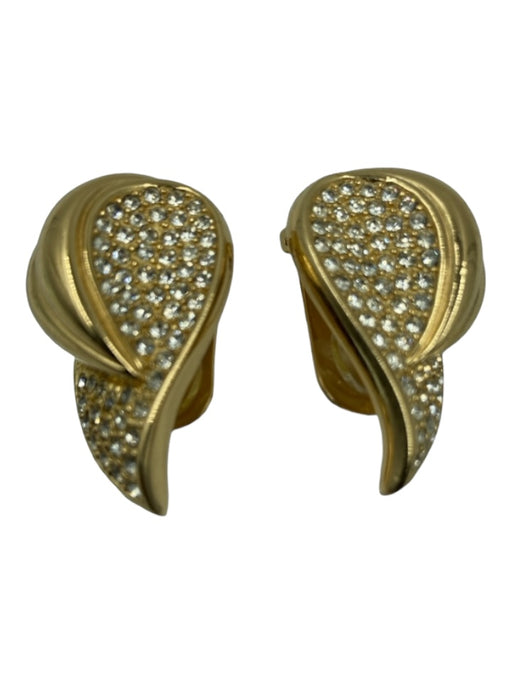 Christian Dior Gold Metal Tear Drop Jewled Clip On Shield Earrings Gold