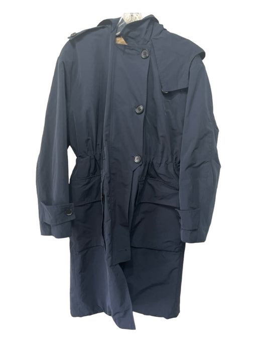 Jigsaw Size 2 Navy Polyester Hood Zip & Button Drawstring Waist Long Jacket Navy / 2