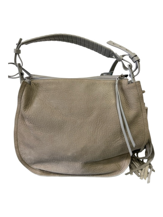 All Saints Gray Leather Shoulder Bag Whipstitch Tassel Crossbody Strap Bag Gray / L