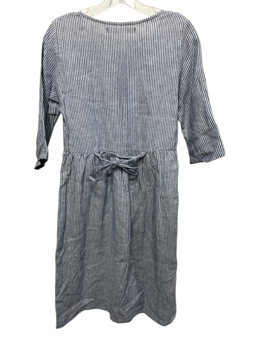Pyne & Smith Size XS Blue & White Cotton & Linen Vertical Stripes Pockets Dress Blue & White / XS