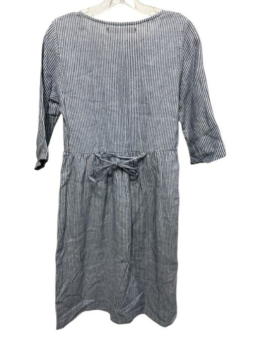 Pyne & Smith Size XS Blue & White Cotton & Linen Vertical Stripes Pockets Dress Blue & White / XS