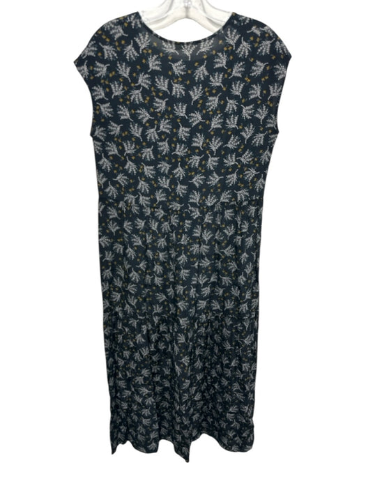 Ese O Ese Size S Navy, Yellow & Green Viscose Sleeveless Floral V Neck Dress Navy, Yellow & Green / S