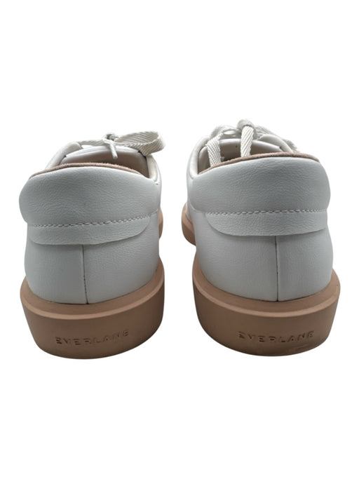 Everlane White & Pink Leather Round Toe lace up Rubber Sole Low Top Sneakers White & Pink