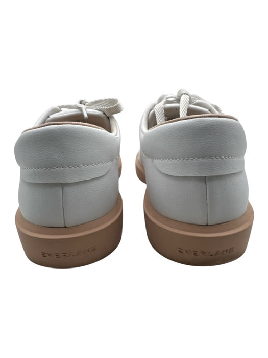 Everlane White & Pink Leather Round Toe lace up Rubber Sole Low Top Sneakers White & Pink