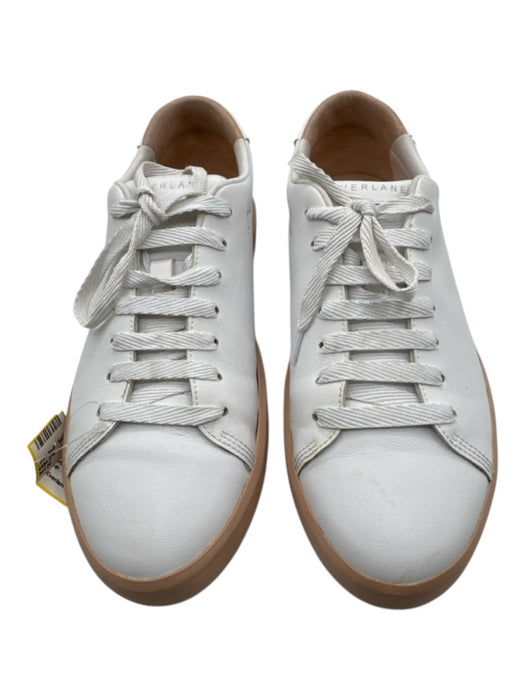 Everlane White & Pink Leather Round Toe lace up Rubber Sole Low Top Sneakers White & Pink
