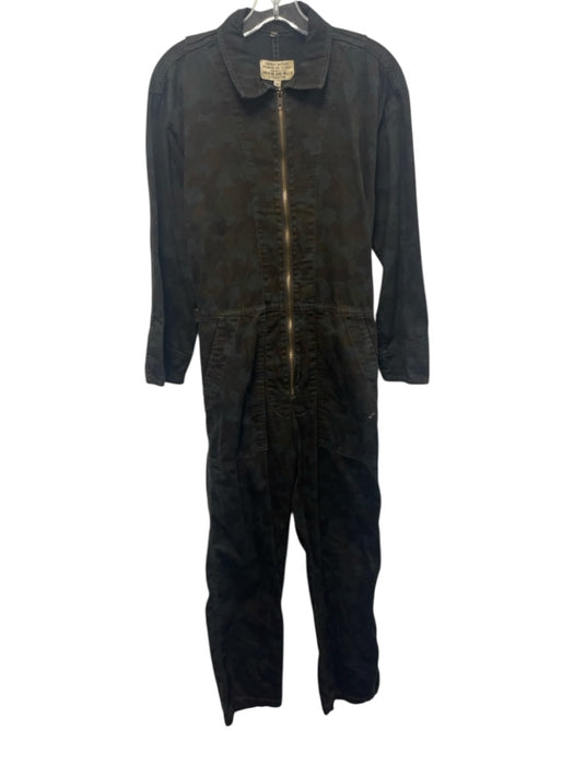 Imogene + Willie Size XS Dark Brown & Green Cotton Denim Camo Zip Front Jumpsuit Dark Brown & Green / XS
