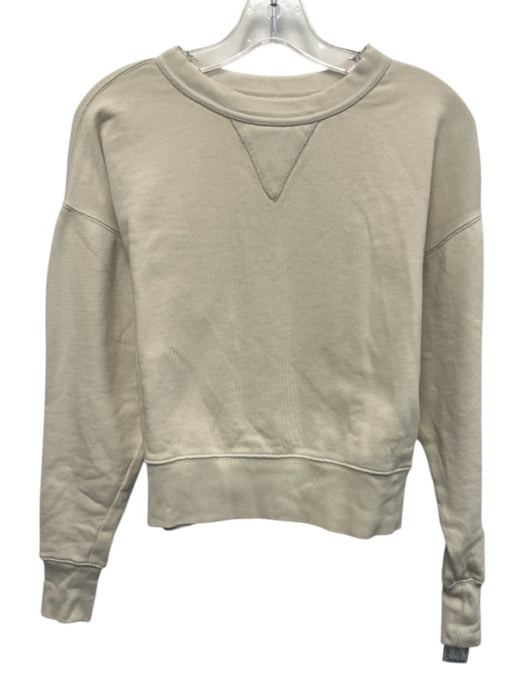 Buck Mason Size Small Cream Beige Cotton Crewneck Long Sleeve Cropped Sweater Cream Beige / Small