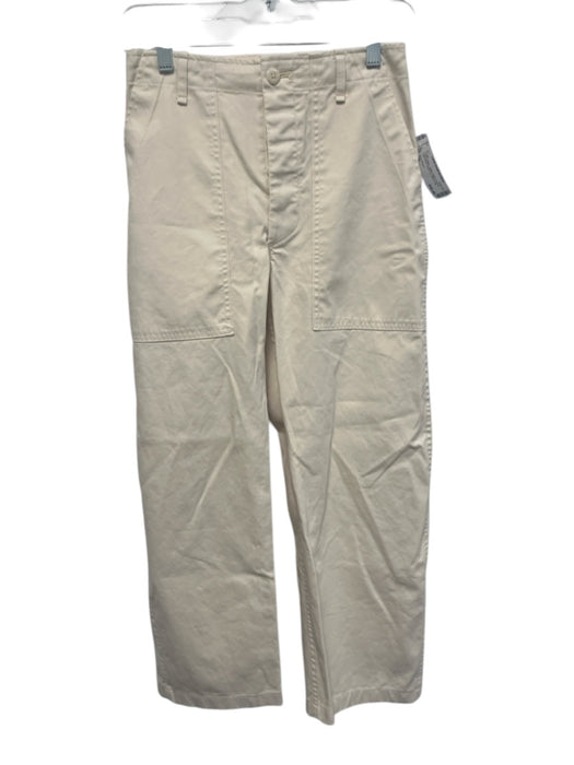 Buck Mason Size 24 Cream Beige Cotton Patch Pockets High Waist Button Fly Pants Cream Beige / 24