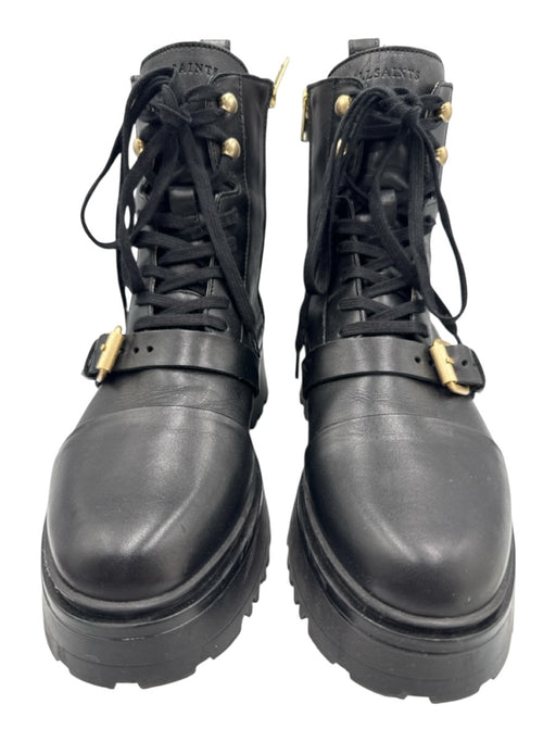 ALLSAINTS Shoe Size 39 Black Leather Upper Buckle Detail Lace Up Lug Sole Boots Black / 39