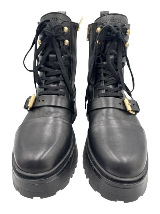 ALLSAINTS Shoe Size 39 Black Leather Upper Buckle Detail Lace Up Lug Sole Boots Black / 39
