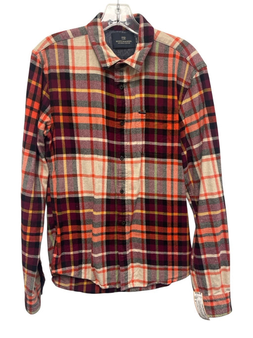 Scotch & Soda Size M Orange & Purple Cotton Blend Plaid Men's Long Sleeve Shirt Orange & Purple / M